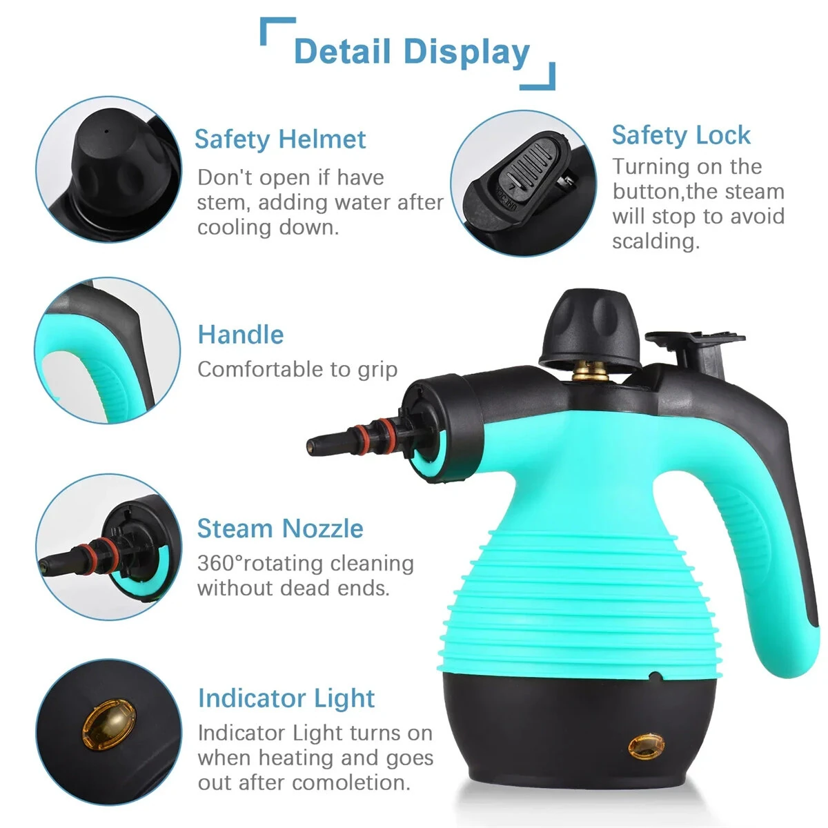 (image for) Handheld Steam Cleaning Machine 1050W High Temperature Steamer 3.0 bar Pressure 2-Minute Heat Up Multi Surface Versatility for Home Kitchen Bathroom Car