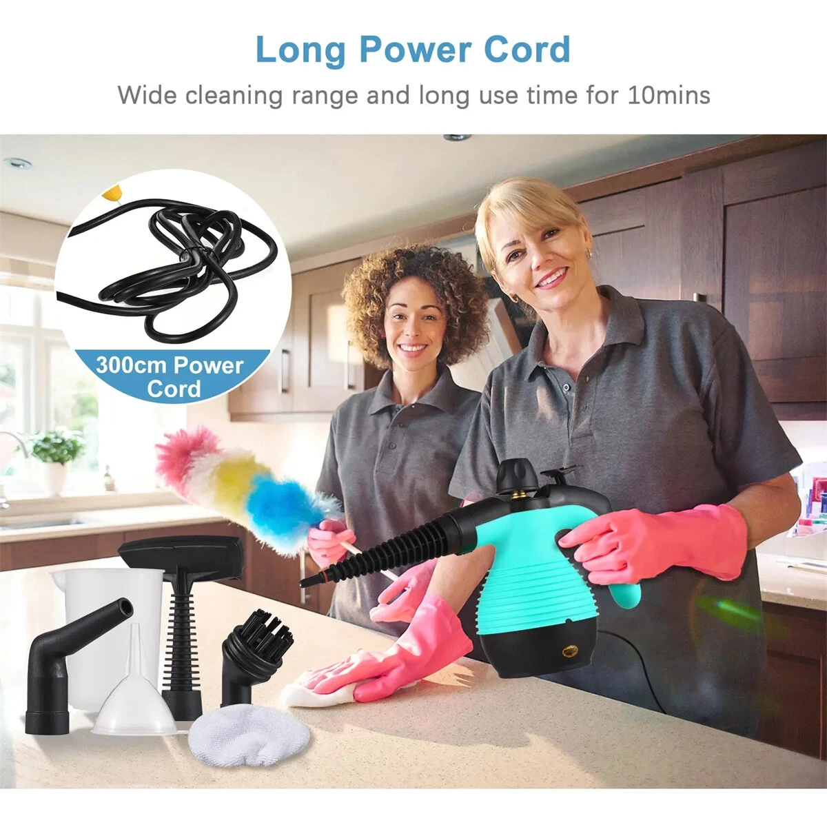 (image for) Handheld Steam Cleaning Machine 1050W High Temperature Steamer 3.0 bar Pressure 2-Minute Heat Up Multi Surface Versatility for Home Kitchen Bathroom Car