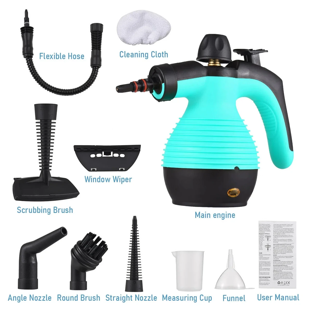 (image for) Handheld Steam Cleaning Machine 1050W High Temperature Steamer 3.0 bar Pressure 2-Minute Heat Up Multi Surface Versatility for Home Kitchen Bathroom Car