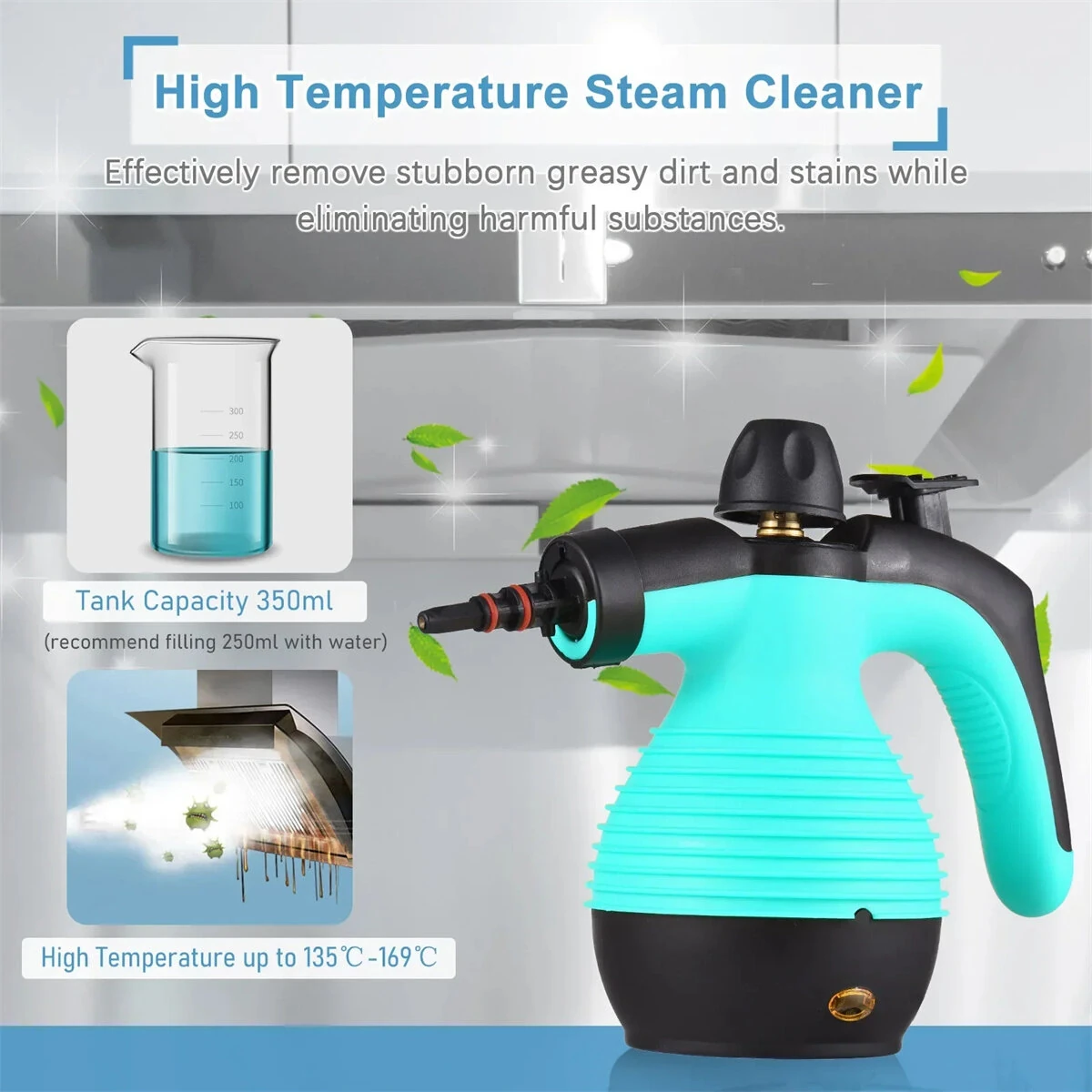 (image for) Handheld Steam Cleaning Machine 1050W High Temperature Steamer 3.0 bar Pressure 2-Minute Heat Up Multi Surface Versatility for Home Kitchen Bathroom Car